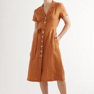 100% European Linen Button Front Dress